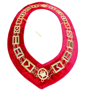 Collar Masónico de Terciopelo Rojo con Emblema de Estrella Dorada y Eslabones de Cadena, Accesorio de Insignia de Estilo Clásico - Product Image 1
