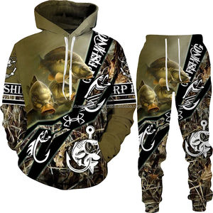 Survêtement unisexe imprimé 3D Gentleman Jogger, vêtements de rue décontractés avec col à capuche pour le fitness en plein air, ensemble 2 pièces à la mode pour hommes - Product Image 3