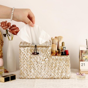 Boîte à papier de soie en jonc de mer durable avec couvercle porte-serviettes en raphia pour la décoration de chambre d'hôtel - Product Image 3