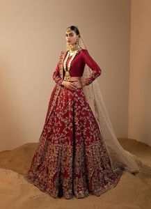 2023 última blusa de seda bordada Lehenga Dupatta vestido con cuentas de cristal Dabka trabajo bordado trabajo en Color granate - Product Image 2