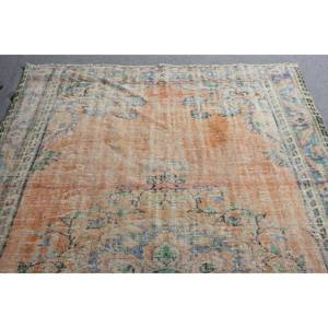 Tapis Vintage en Laine Vert Orange 5.7 X 9.7ft Turc Plat Tissage Patchwork Motif Salon Tapis avec Support en Latex - Product Image 4
