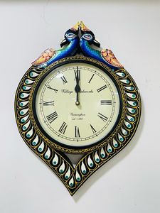 Handcrafted Wooden Peacock <b>Design</b> Art Deco Quartz Battery Operated Decorative <b>Wall</b> <b>Clock</b> - Product Image 2