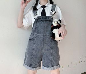 High Quality Light Wash Distressed Vintage Denim <b>Dungaree</b> <b>Shorts</b> <b>Women</b> Effortless Style Bib Overall Button Print Winter Trendy - Product Image 5