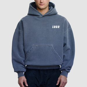 Sweat à capuche gris pour homme avec fermeture éclair intégrale, effet délavé au soleil, patch délavé à l'acide, épaules tombantes et design en strass lourd - Product Image 4