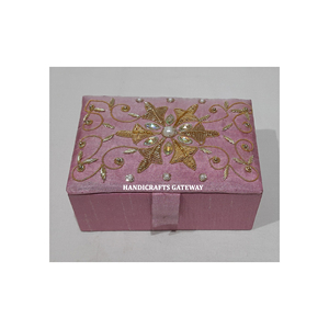 Beau produit le plus vendu boîte à bijoux de couleur rose de travail de broderie de Zari pour la décoration à la maison et le but de cadeau de mariage - Product Image 1