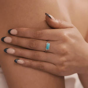 Bague en argent sterling plaqué laiton avec pierre précieuse vintage pour femme, sertie à la main, 12x18 mm, larimar naturel certifié IGI, HARI OM - Product Image 3