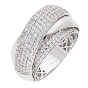 Bague croisée en or 14 carats plaqué rhodium avec diamants pavés, élégante, intemporelle, luxueuse, large, audacieuse, taille brillant naturel, pour femme - Product Image 1