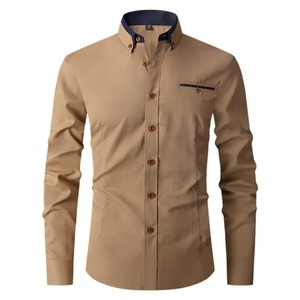 เสื้อเชิ้ตผู้ชายแขนยาวผ้าซาตินปกตั้งย้อมด้วยเส้นด้ายระบายอากาศได้ดีสำหรับฤดูใบไม้ผลิสไตล์ลำลองทางการสำหรับธุรกิจ - Product Image 4