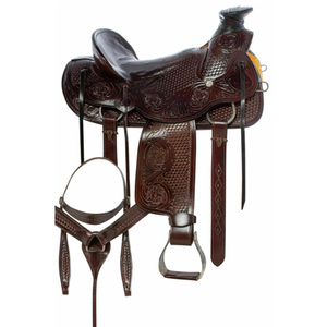 Nouvelle selle de ranch pour cheval de haute qualité en cuir occidental premium, avec fourche Wade et corde à cordelettes - Product Image 1