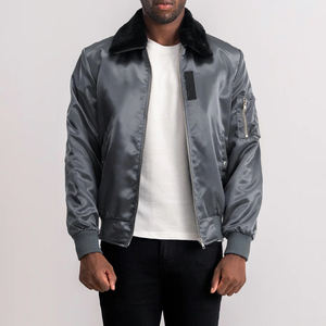 Premium Xander Grey Winter Varsity Jacket Stand Collar Satén Exterior Acolchado Poliéster Forro Cierre de cremallera - Product Image 3