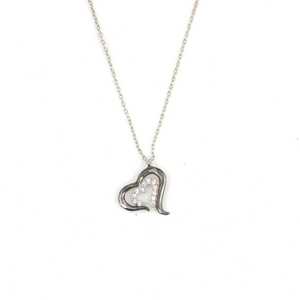 Collier en argent sterling 925 avec zircon blanc et moissanite, or 14 carats et platine, motif géométrique, détail cœur intérieur, sertissage clos - Product Image 2