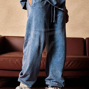 Men's Casual Acid Wash <b>Trousers</b> with Custom Logo Print Mid Waist Straight Pattern Wholesale Price Clothing - Product Image 4