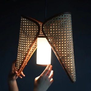 Classic Eco Green Rattan Bamboo Hanging Pendant <b>Light</b> Unique Design Adjustable Height E26 Base for Hotel Project Installation - Product Image 1