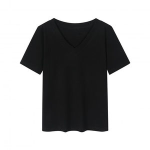 Short sleeve Cotton Made T Shirts Casual wear Breathable Women <b>V</b>-Neck T-Shirts Custom Blank Women <b>V</b> neck T shirts - Product Image 4