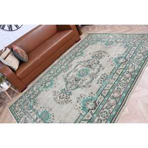 Alfombra de 5.8x8.8 pies, Alfombra Turca Vintage, Alfombra Oriental Azul de Lana - Product Image 5