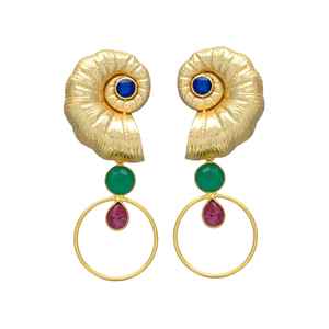 Boucles d'oreilles pendantes circulaires en hydro-rubis et onyx vert avec tête de coquillage, boucles d'oreilles en pierres précieuses, boucles d'oreilles faites à la main, boucles d'oreilles au design tendance - Product Image 1