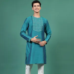 Kurta bordado Kurta tradicional indiano Kurta Pijama masculino cor verde mar com roupa de casamento indiana recém-chegada combinando