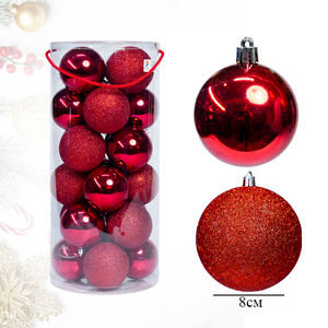Ornements de Noël en plastique de haute qualité de 8cm 24pcs paillettes et couleurs unies lisses | Boules d'arbre incassables - Product Image 3