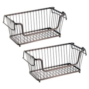Juego de 2 cestas de almacenamiento rectangulares de metal marrón con recubrimiento en polvo y organizador para el hogar, cocina, cestas de almacenamiento de alimentos y frutas - Product Image 1