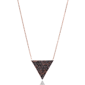 Delicado diseño de triángulo negro circón piedra forma encanto colgante turco hecho a mano 925 joyería de plata esterlina - Product Image 1