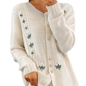 Suéter Elegante para Mujer con Bordado, Botones en la Parte Delantera, Informal, Cálido, Estilo Urbano - Product Image 6