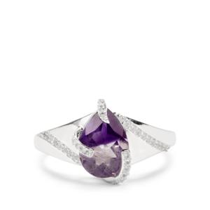 Anillo de Amatista de 1.85ct con Topacio Blanco en Plata de Ley, Anillo Ajustable de Moda, Certificado IGI - Product Image 2