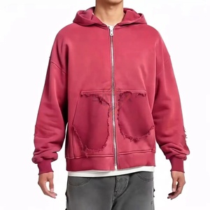 Sweat-shirts à capuche zippés en molleton délavé à l'acide personnalisés pour l'hiver, surdimensionnés, lourds, 100% coton, streetwear vintage, épaules tombantes, imprimé délavé - Product Image 4
