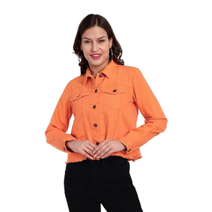 Derniers modèles de vestes denim grande taille bleu ciel pour femmes Design personnalisé Jeans délavés à la mode pour femmes Vestes décontractées coupe ajustée - Product Image 4