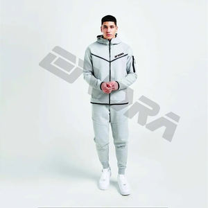 Sudadera personalizada con capucha y cremallera completa, chándal de hombre con retazos de color block - Product Image 1