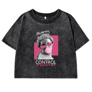 Camisetas de Algodón con Lavado Ácido Desgastado para Mujer, Venta al por Mayor, Personalizadas, Gruesas, Cortadas, con Estampado DTG, Ropa de Moda - Product Image 4