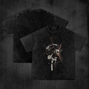 T-shirt délavé à l'acide en gros, streetwear personnalisé, t-shirts hip-hop effet pierre avec logo, 100% coton, t-shirt vintage - Product Image 1