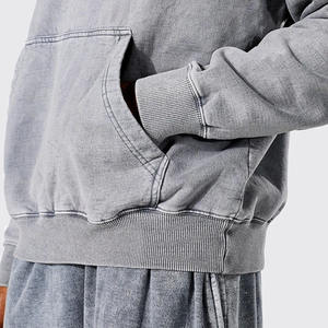 Pull surdimensionné personnalisé pour hommes 450 Gsm sweats à capuche sans ficelle en coton épais vierge personnalisé recadrée lavage à l'acide sweats à capuche - Product Image 5