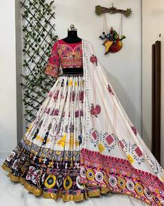 Navratri Special Muslin Cotton With Digital Print & Real Mirror Work <b>Gota</b> Zari Lace Lehenga Choli & Latkan Lace Work Dupatta - Product Image 4