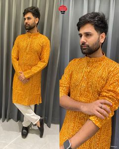 Recién llegado, papel de aluminio de algodón de calidad de exportación india, Kurta con estampado de Bandhani, compras en línea, fabricación india de la India - Product Image 4