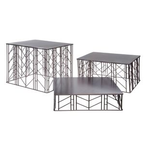 <b>Wire</b> Design Set of 3 Piece Iron Metal Square Display Food Riser Stand <b>Rack</b> Black Finished for Food Presentation - Product Image 1
