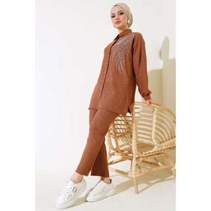 Conjunto de 2 piezas de lino frontal con cuentas Marrón - Product Image 2