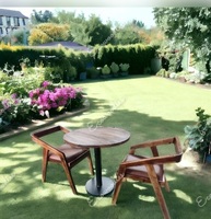 Ensemble de table ronde et 2 chaises en bois massif avec assise en cuir PU, écologique, pour hôtel et restaurant