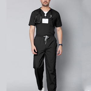 Customized Men's Medical <b>Scrub</b> <b>Set</b> with Jogger Pants Soft and Breathable Knitted Fabric for Professional Wear - Product Image 1