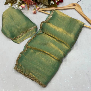 Souper Hit Simar Shine Saree en mousseline de soie dorée pour femmes fille fête de mariage Festival porter la plupart des ventes avec un chemisier fantaisie exclusif - Product Image 1