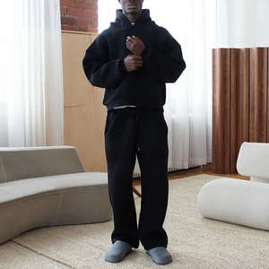 Winter 2 Piece Men's Sets Blank Straight Leg Sweatpants and <b>Zip</b> up <b>Hoodie</b> Set Unisex Custom logo Fleece Streetwear Tracksuits - Product Image 4