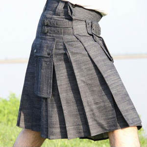 Kilt utilitaire classique en denim noir avec poches cargo, style écossais, vêtements pour hommes 2026 - Product Image 3