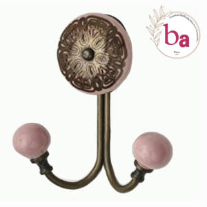 Perillas de cerámica de filigrana de latón antiguo gancho montado en la pared pintado a mano - Product Image 1