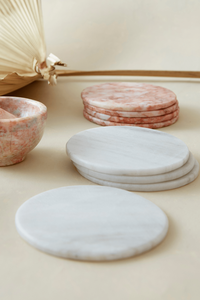 Ensemble de sous-verres en marbre blanc rond fabriqué à la main sous-verres en pierre Durable maison cuisine Table à manger accessoires - Product Image 6