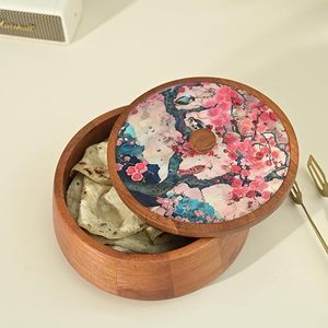 Beautiful Artistic Printed Wooden Chapati Box Floral Motifs Moisture-Proof <b>Dishwasher</b> Safe Food-Grade Dining <b>Table</b> Presentation - Product Image 3