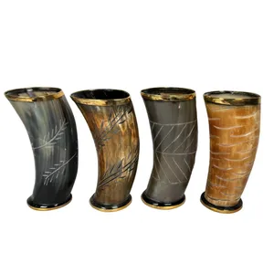 Cuerno vikingo para beber de la mejor calidad, recipiente de vidrio hecho a mano, cuerno Natural, vaso de chupito, borde dorado tallado, Navidad decorativa - Product Image 1