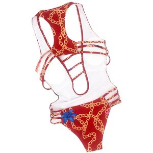 Traje de Baño Enterizo con Estampado de Cadenas para Mujer, Elástico, Moderno, para Playa, Verano - Product Image 2