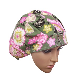 Unisex Floral Print <b>Scrub</b> <b>Cap</b> Cotton Polyester Knitted Woven Hospital Uniform Accessory Pink Green Patterned Headwear - Product Image 1