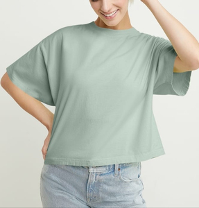 Camiseta recortada elegante para mujer, venta al por mayor, Camiseta ajustada de talla grande con lavado ácido, hombros caídos, camiseta Premium de peso pesado, Tops cortos para mujer - Product Image 6