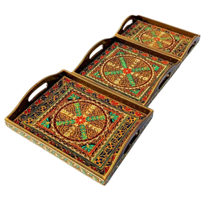 Ensemble de plateau en bois peint à la main d'art traditionnel de Swati, plateau de service en bois peint à la main d'art traditionnel de Swati - Product Image 1
