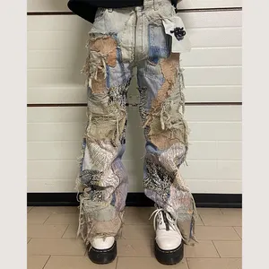 Diznew Op Maat Gemaakte Heren Jeans Streetwear Hiphop Casual Jeans Met Wijde Pijpen En Stenen Gewassen Losse, Wijde, Wijde Cargojeans